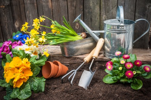 Hard landscaping features such as paving and raised beds in Kingston